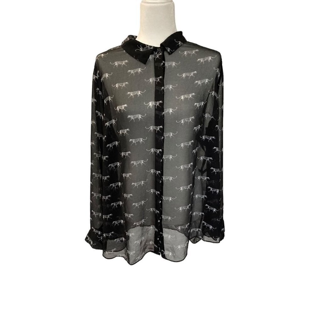 Lane Bryant Sheer Cheetah Print Button Up High Low Blouse Size 22/24